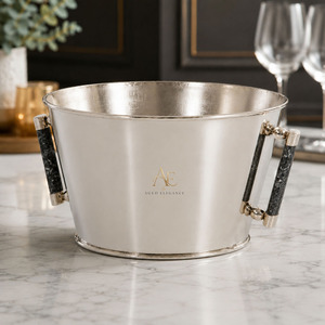Luxury Silver Stainless Steel Wine <b>Ice</b> Bucket With Black Resin Grain Grip Handles Elegant Hotel Party Beverage Tub Supply - Product Image 1