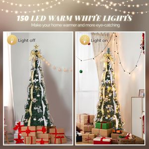 Albero di Natale Artificiale Pop-up in Metallo Robusto da 180 cm con 150 Luci Bianche Calde per Decorazioni Festive - Product Image 6