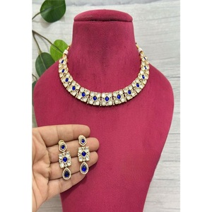 Ensemble collier et boucles d'oreilles en moissanite plaqué or de qualité supérieure, glamour, pour femmes, cadeau traditionnel de mariage - Product Image 2