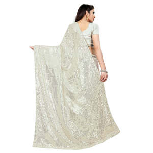 Sari de soirée de créateur avec broderie séquencée pour les occasions de club - Product Image 3