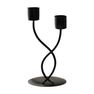 Candélabre à deux bras en fonte, support de bougie conique en métal noir mat - Product Image 3