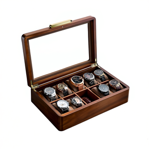 Caja de Almacenamiento para Relojes de Madera Maciza Premium con 10 Ranuras y Tapa de Vidrio, Organizador de Joyas, Estuche de Exhibición - Product Image 1