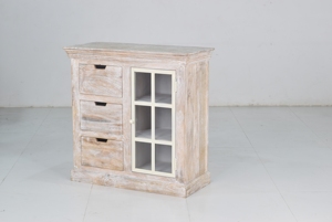 Natural White Distressed Finish Solid Multi-Drawer Cabinet Industrial <b>Sideboard</b> for Home Living Room Dining Farmhouse Wooden - Product Image 3