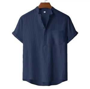Men's Short Sleeve O-Neck 100% Cotton <b>Shirt</b> Regular Fit Casual Knitted Animal Print <b>Sequin</b> Embroidery Front Breathable Regular - Product Image 3