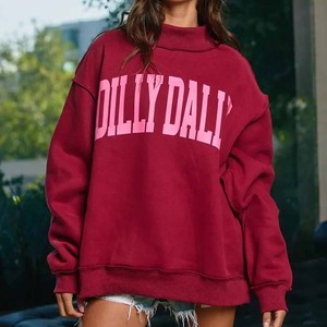 In My Happy Girl Era OEM Ladies <b>Mock</b> <b>Neck</b> Sweatshirt Custom Chenille Letter Patch Cotton Fleece Streetwear Casual Fashion <b>Top</b> - Product Image 6