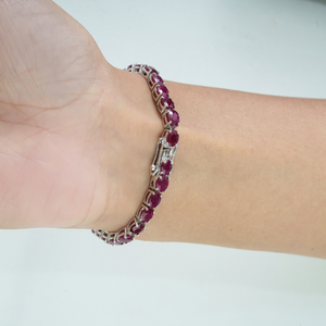 Trendy 925 Sterling Silver Oval Cut 100% Genuine <b>Ruby</b> July Birthstone Fine Tennis <b>Bracelet</b> For Women's - Product Image 4