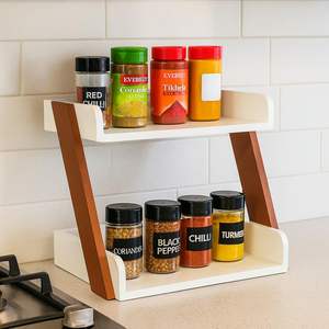 Organizador de Especias en Forma de Z para Encimeras y Armarios de Cocina |   Madera MDF de Primera Calidad |   Estante de Almacenamiento para Especias y Frascos - Product Image 1