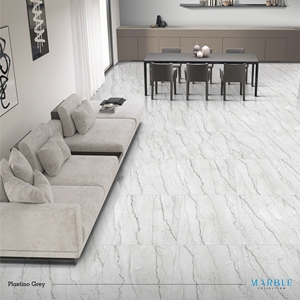 Carrelage en porcelaine 600x600 mm pour sol intérieur, motif marbre gris, antidérapant, émaillé, design simple et moderne - Product Image 4
