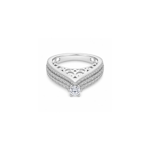925 Sterling <b>Silver</b> CZ Ring Round Brilliant Cut Pave Setting Classic Style Women's 18K Solid Gold - Product Image 3