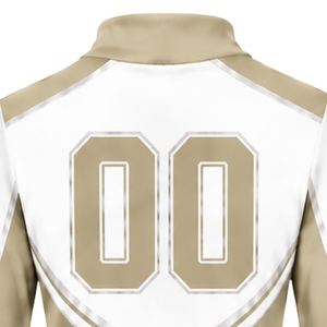 Maillot de cheerleading sublimé beige et blanc à manches longues – Tenue de sport d'équipe pour l'entraînement, la performance athlétique, la pratique et les compétitions - Product Image 4