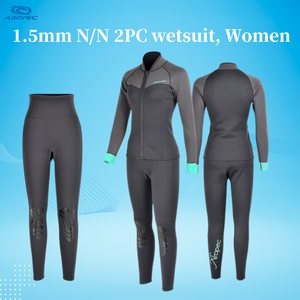 Combinaison de plongée 2 pièces pour femme en néoprène 1,5 mm avec fermeture éclair frontale, veste à manches longues et pantalon, protection UPF 50+, personnalisation OEM/ODM - Product Image 2
