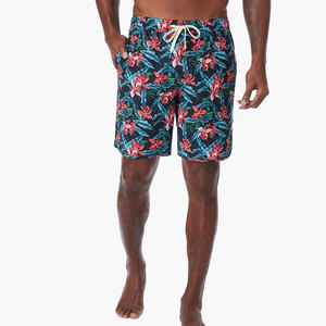 Short de bain décontracté pour homme à imprimé floral, séchage rapide, avec cordon de serrage à la taille et poches, longueur courte, taille mi-haute - Product Image 1