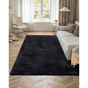 Alfombra Moderna para Decoración del Hogar, Estética, Antideslizante, de 8 x 10 Pies, Alfombra Interior de Felpa, Suave, Negra, Peluda, para Sala de Estar - Product Image 4