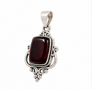 Red Garnet Silver Pendant, Garnet Gemstone Pendant, Sterling Silver Garnet <b>Necklace</b>, Vintage Boho Jewelry, Red Stone Gift - Product Image 3