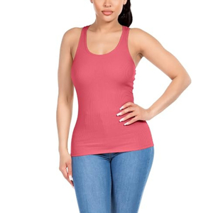 Women Pink Ribbed Scoop Neck Tank <b>Top</b> Solid Color Knitted Casual Wear Premium Quality Gym Tank <b>Top</b> - Product Image 1