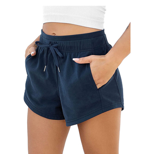 Women's High Waist Knitted Shorts Solid Navy <b>Drawstring</b> Casual With Pockets Breathable Sweat Shorts 2026 - Product Image 5