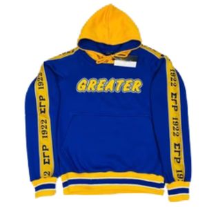 Sweat-shirt à capuche Sigma Gamma Rho Greater Tapered Hoodie SGRho bleu or, vêtements grecs de qualité supérieure, unisexe, pour sororité - Product Image 1