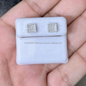 Pendientes cuadrados de moissanita con pavé, tachuelas cuadradas en tono plateado de agua dulce, patrón de flores de moda chapado en oro rosa para bodas y fiestas - Product Image 3