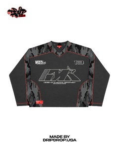 Grey Camo Division Sports Jersey Shorts Set | Oversized <b>Long</b> Sleeve Top & Shorts | Streetwear <b>Matching</b> Set OEM - Product Image 6