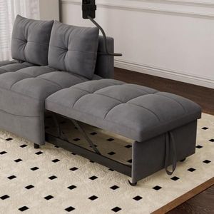 Modern Velvet Pull-Out <b>Sofa</b> <b>Bed</b> Versatile 3-Length <b>Foldable</b> Unit with Adjustable U-Back Loveseat or Extra <b>Bed</b> - Product Image 5