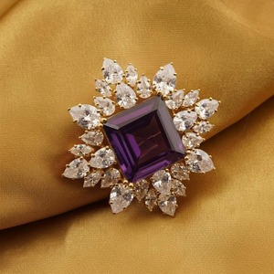 Broche unique en argent 925 plaqué or 14 carats, style victorien, avec cristal d'améthyste éclatant, pierre de naissance de février, sertie de pierres, cadeau de mariage pour femmes et hommes - Product Image 4
