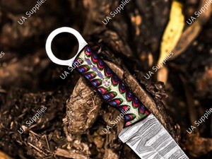 มีดแค้มปิ้งเหล็กดามัสกัสแบบใบมีดหยดน้ำ พร้อมรูสำหรับนิ้วจับ ด้ามไม้แกะสลัก และปลอกไม้ (รับผลิตแบบ OEM/ODM) - Product Image 6