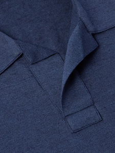 Camisa de Hombre Azul Marino de Algodón Piqué de Manga Corta, Color Sólido, Casual, Transpirable, Corte Regular, Cuello Johnny, Estampado Digital - Product Image 2