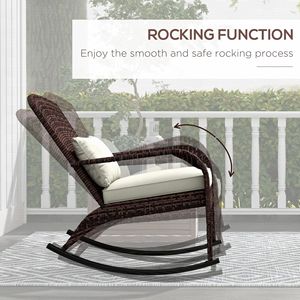 Sedia a dondolo Adirondack con schienale alto, in vimini, con cuscino e cuscino decorativo color crema per portico e balcone - Product Image 4