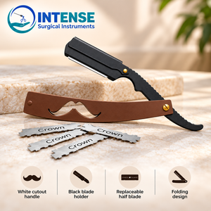 มีดโกนตรงสแตนเลสสตีลแบบมีโลโก้สั่งทำพิเศษ พร้อมใบมีดโกนแบบเปลี่ยนได้ - Product Image 3
