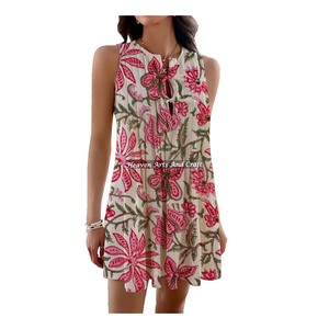 Robe d'été en coton ethnique indien pour femmes, imprimé à la main, style doux, haut pour la plage, cadeau parfait pour elle, taille - Product Image 1