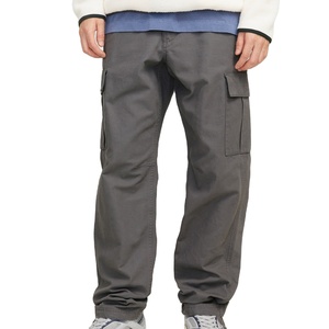 Pantalon cargo léger de haute qualité pour homme, noir teint, coupe droite, pantalon de jogging décontracté multi-poches - Product Image 1