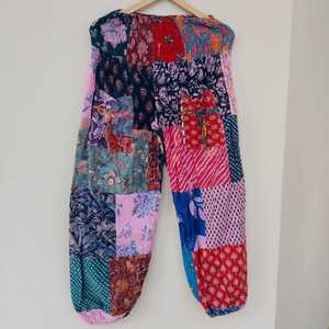Pantalon Harem d'été en coton patchwork pour femme avec taille haute, cordon de serrage, poches et motif Tie-Dye - Product Image 6