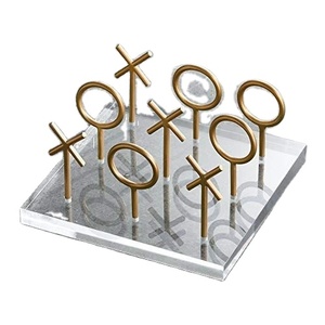Transparent acrylic tic tac toe game board with gold metal pieces modern tabletop game decorative home decor luxury <b>coffee</b> <b>table</b> - Product Image 1