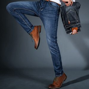 Jeans de Mezclilla para Hombre, Corte Recto, Lavado a la Piedra, Cintura Media, Corte Regular, Estilo Casual de Algodón, para Otoño - Product Image 6