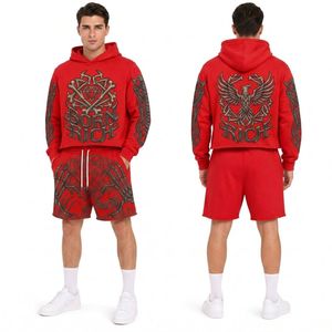 Ensemble de survêtement décontracté pour homme en coton bleu, 2 pièces, avec sweat à capuche et short assorti - Product Image 2