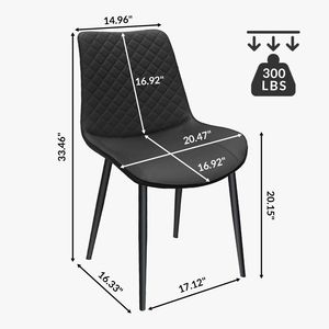 Set di 4 Sedie da Pranzo in Pelle PU Nera con Gambe in Metallo, Sedie Senza Braccioli Imbottite a Scacchi per Cucina, Ristorante e Soggiorno - Product Image 6
