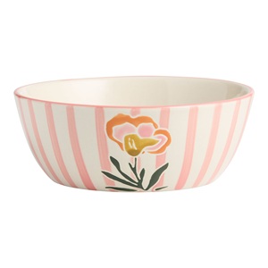 Handmade Ceramic Bowl <b>Pink</b> Striped Floral Design Color Enamel Finish for Salad Serving Home Decor - Product Image 2