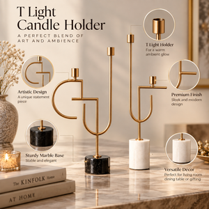 Elegant Gold Metal T Light <b>Candle</b> Holder Set | Artistic <b>Marble</b> Base <b>Candle</b> Stands for Living Room Dining Table Home Decors Gifts - Product Image 5
