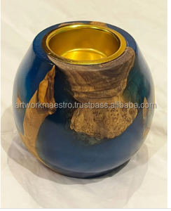 High Quality Handmade <b>Resin</b> worked Wooden Crystal Inlay Aromatic Mabkhara Incense Burner for Home and Office - Product Image 5