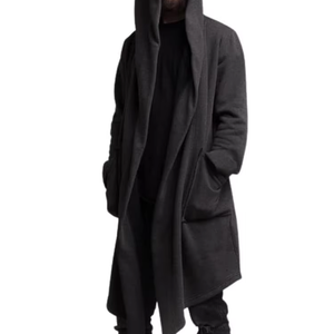 <b>Men's</b> <b>Long</b> Gothic Hooded Cardigan Solid <b>Black</b> Open Front Draped <b>Coat</b> - Product Image 5