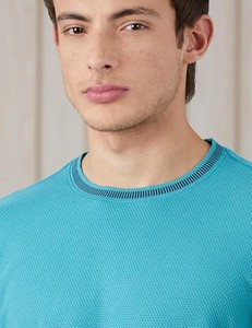Men's <b>Turquoise</b> Knitted Short Sleeve O-Neck <b>T</b>-<b>Shirt</b> Regular Fit Breathable Solid Casual Style - Product Image 5