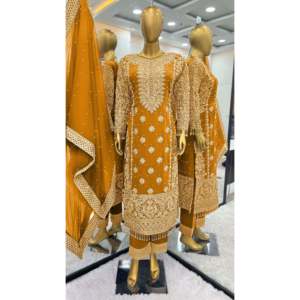 Salwar Kameez de Algodón de Diseño con Top, Pantalón y Dupatta, Bordado con Lentejuelas para Bodas - Product Image 5