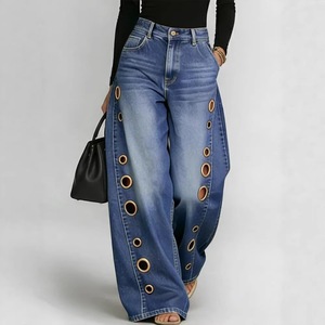Jeans de Mujer Estilo Europeo y Americano 2026, Diseño con Ojales, Casuales, Holgados, de Cintura Alta y Pierna Ancha, Venta al Por Mayor, Estilo Vintage - Product Image 3