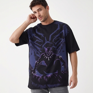 <b>Men's</b> Black <b>Purple</b> Panther Graphic <b>T</b> <b>Shirt</b> With Bold Superhero Artwork And Modern Streetwear Design - Product Image 1
