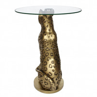 Table occasionnelle à motif léopard d'or, mobilier de salon avec dessus en verre, décoration de maison pour meubles simples et attrayants