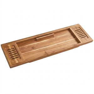 Rustic Style Acacia Wood Bathtub Tray Caddy Tray for Tub Spa Bathroom Organizer <b>Table</b> from Vietnam Factory - Product Image 4