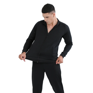 Men's Black Tracksuit Set Zip Up Stand Collar Jacket and Cuffed Long <b>Pants</b> Casual Breathable Two Piece Outfit - Product Image 5