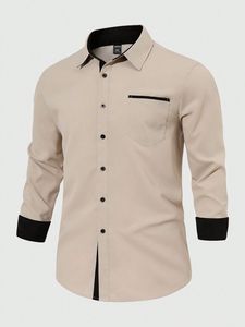 Camisa de Vestir Gris Premium para Hombre, Corte Entallado, Manga Larga, con Botones, Formal, para Negocios, Oficina, Bodas, Fiestas, Clásica, Elegante y Cómoda - Product Image 3