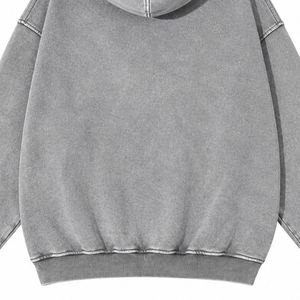 เสื้อฮู้ดดี้โอเวอร์ไซส์สีเทาสไตล์วินเทจ ล้างสีแบบแอซิดวอช ผ้าฝ้ายฟลีซหนานุ่ม พิมพ์ลายตามสั่ง สตรีทแวร์ ยูนิเซ็กส์ มีฮู้ด - Product Image 6
