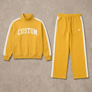 Sudadera Oversize de Estilo Urbano con Rayas en Contraste y Cuello Alto, Joggers de Pierna Ancha, Sudaderas con Capucha de Forro Polar Premium de Alto Gramaje con Estampado Personalizado ODM - Product Image 5